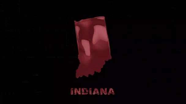 Letras do estado de Indiana com efeito de arte de falha. Estado de Indiana. EUA. Estados Unidos da América. Texto ou etiquetas Indiana com silhueta — Vídeo de Stock