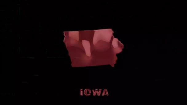 Iowa statliga bokstäver med glitch konst effekt. Iowa-staten. USA. Förenta staterna. Text eller etiketter Iowa med siluett — Stockvideo