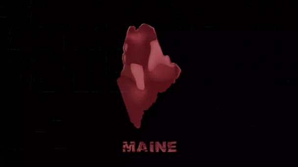 Maine State bokstäver med glitch konst effekt. Maine staten. USA. Förenta staterna. Text eller etiketter Maine med siluett — Stockvideo
