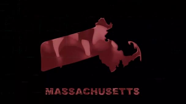 Massachusetts Eyaleti 'nin sanat efektli harfleri. Massachusetts Eyaleti. ABD. Amerika Birleşik Devletleri. Siluetli Massachusetts metin veya etiketleri — Stok video
