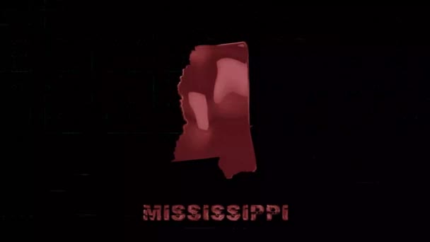 Mississippi staat belettering met glitch art effect. Mississippi staat. Verenigde Staten. Verenigde Staten van Amerika. Tekst of etiketten Mississippi met silhouet — Stockvideo
