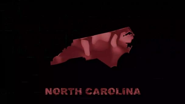 Letras do estado da Carolina do Norte com efeito de arte de falha. Estado da Carolina do Norte. EUA. Estados Unidos da América. Texto ou rótulos Carolina do Norte com silhueta — Vídeo de Stock