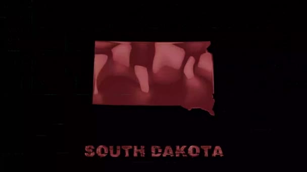 South Dakota staat belettering met glitch art effect. De staat South Dakota. Verenigde Staten. Verenigde Staten van Amerika. Tekst of etiketten Zuid Dakota met silhouet — Stockvideo