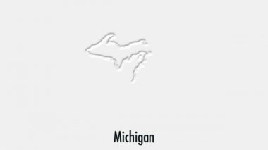 ABD 'nin Michigan Eyaleti soyut çizgi animasyonu altıgen tarzında. Michigan Eyaleti. Amerika Birleşik Devletleri. Michigan federal eyaletinin ana hat haritası ABD haritasından vurgulandı
