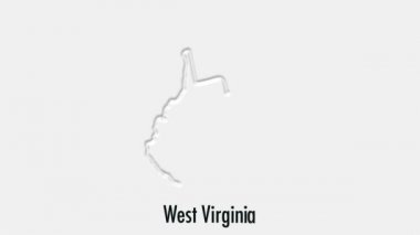 Altıgen tarzı soyut çizgi animasyonu Batı Virginia Eyaleti. Batı Virginia Eyaleti. Amerika Birleşik Devletleri. ABD haritasından vurgulanan Batı Virginia federal eyaletinin ana hat haritası