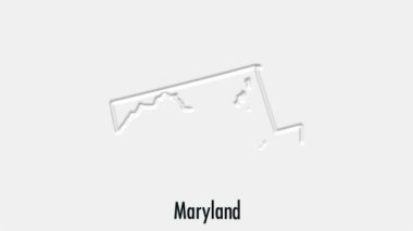 Altıgen tarzı Maryland State of USA soyut çizgi animasyonu. Maryland Eyaleti. Amerika Birleşik Devletleri. ABD haritasından vurgulanan Maryland federal eyaletinin ana hatları.