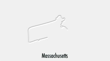 Altıgen stilinde soyut çizgi animasyonu Massachusetts State of USA. Massachusetts Eyaleti. Amerika Birleşik Devletleri. ABD haritasından vurgulanan Massachusetts federal eyaletinin ana hatları