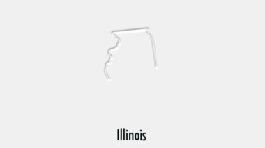 Altıgen stilinde soyut çizgi animasyonu Illinois State of USA. Illinois Eyaleti. Amerika Birleşik Devletleri. Illinois federal eyaletinin ana hat haritası ABD haritasından vurgulandı