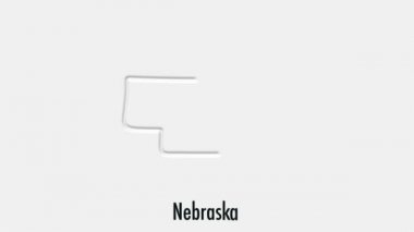 Altıgen stilinde soyut çizgi animasyonu Nebraska State of USA. Nebraska Eyaleti. Amerika Birleşik Devletleri. ABD haritasından vurgulanan Nebraska federal devletinin ana hatları