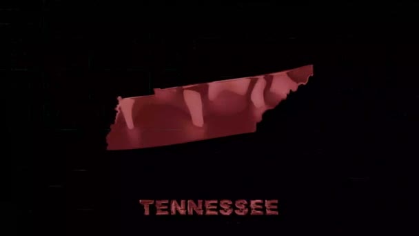 Letras estatales de Tennessee con efecto de arte fallido. Estado de Tennessee. Estados Unidos. Estados Unidos de América. Texto o etiquetas Tennessee con silueta — Vídeo de stock