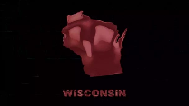 Wisconsin állam betűi, hibaművészeti hatással. Wisconsin állam. Egyesült Államok. Amerikai Egyesült Államok. Szöveg vagy címkék Wisconsin sziluettel — Stock videók