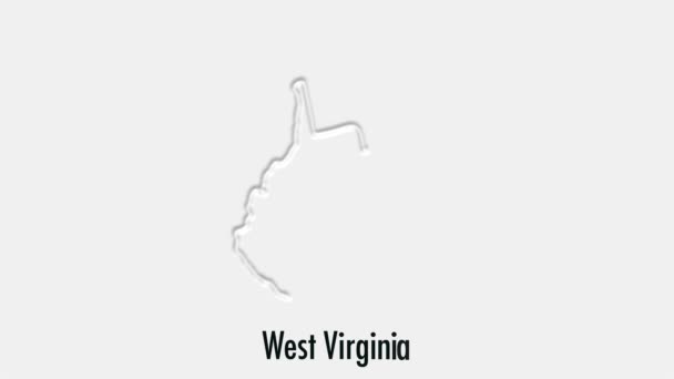 Animación de línea abstracta West Virginia State of USA en estilo hexágono. Estado de Virginia Occidental. Estados Unidos de América. Mapa esquemático del estado federal de Virginia Occidental resaltado del mapa de Estados Unidos — Vídeo de stock