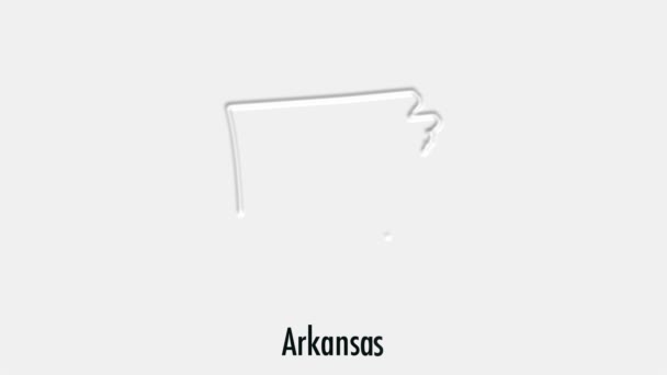 Abstrakte Linienanimation Arkansas State of USA im Sechseck-Stil. Bundesstaat Arkansas. Vereinigte Staaten von Amerika. Umrisskarte des Bundesstaates Arkansas von der Karte der USA hervorgehoben — Stockvideo