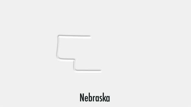 Abstract line animation Nebraska State of USA on hexagon style. Estado do Nebraska. Estados Unidos da América. Mapa do esboço do estado federal de Nebraska destacado do mapa de EUA — Vídeo de Stock