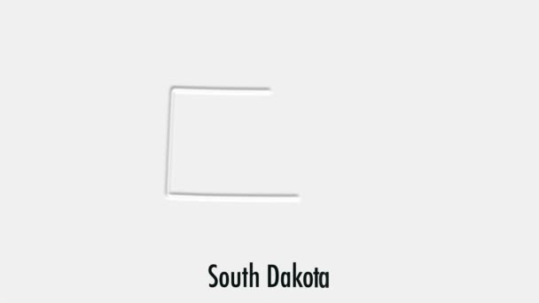 アブストラクトラインアニメーション｜South Dakota State of USA。サウスダコタ州。アメリカ合衆国。サウスダコタ州の概要地図米国の地図から強調表示 — ストック動画