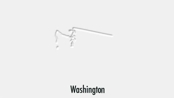 Abstracte lijn animatie Washington State of USA op zeshoek stijl. De staat Washington. Verenigde Staten van Amerika. Plattegrond van de federale staat Washington gemarkeerd op kaart van de VS — Stockvideo