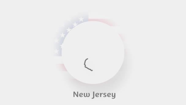 Штат Нью-Джерси США. Анимационная карта США, показывающая штат Нью-Джерси. Соединенные Штаты Америки. Нейморфизм минимальный стиль — стоковое видео