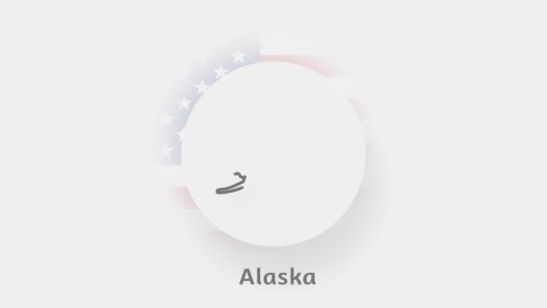 Alaska State of USA. Mapa animado de USA mostrando el estado de Alaska. Estados Unidos de América. Neumorfismo estilo mínimo — Vídeos de Stock