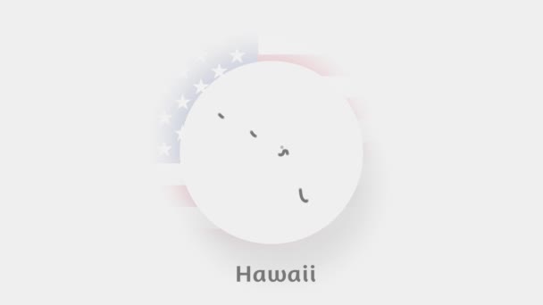 Hawaii State of USA. Mappa animata degli Stati Uniti che mostra lo stato delle Hawaii. Stati Uniti d'America. Neumorfismo stile minimale — Video Stock