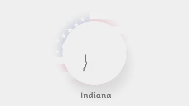 Indiana State van de Verenigde Staten. Geanimeerde kaart van de VS met de staat Indiana. Verenigde Staten van Amerika. Neumorfisme minimale stijl — Stockvideo