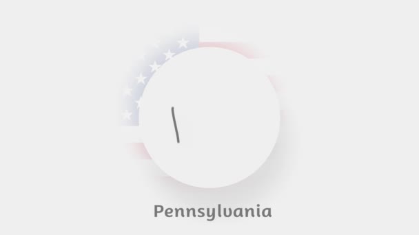 Pennsylvania állam, USA. Amerikai animációs térkép Pennsylvania államról. Amerikai Egyesült Államok. Neumorfizmus minimális stílus — Stock videók