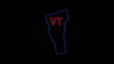 Parlayan neon hattı Vermont eyaleti siyah arka planda izole edilmiş. ABD. Animasyon haritası Amerika Birleşik Devletleri 'nden Vermont eyaletini gösteriyor.