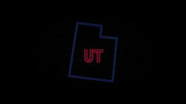 Parlayan neon hattı Utah eyaleti siyah arka planda izole edilmiş. ABD. Amerika Birleşik Devletleri 'nden Utah eyaletini gösteren animasyon haritası.