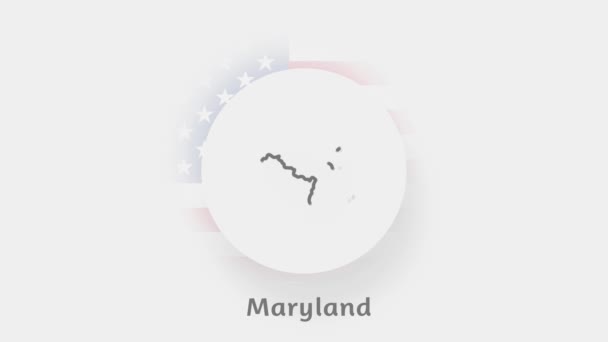 Штат Мэриленд, США. Анимационная карта США, показывающая штат Мэриленд. Соединенные Штаты Америки. Нейморфизм минимальный стиль — стоковое видео