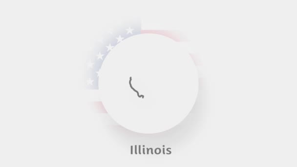 Illinois State of USA. Mapa animado de USA mostrando el estado de Illinois. Estados Unidos de América. Neumorfismo estilo mínimo — Vídeo de stock