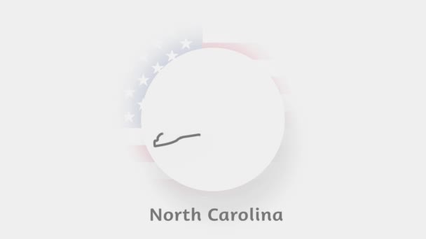 Carolina do Norte, Estados Unidos. Mapa animado dos EUA mostrando o estado da Carolina do Norte. Estados Unidos da América. Neumorfismo estilo mínimo — Vídeo de Stock