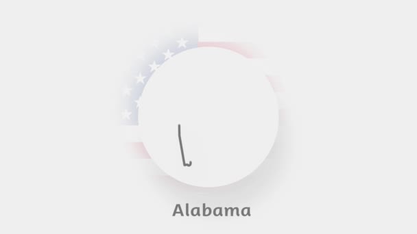 Alabama State of USA. Animovaná mapa USA zobrazující stát Alabama. Spojené státy americké. Minimální styl neumorfismu — Stock video