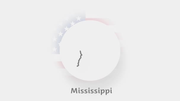 Mississippi Eyaleti, ABD. ABD 'nin animasyon haritası Mississippi eyaletini gösteriyor. Amerika Birleşik Devletleri. Neumorfizm asgari biçim — Stok video