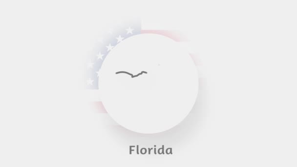 Florida State of USA. Animerad karta över USA som visar delstaten Florida. Förenta staterna. Neumorfism minimal stil — Stockvideo