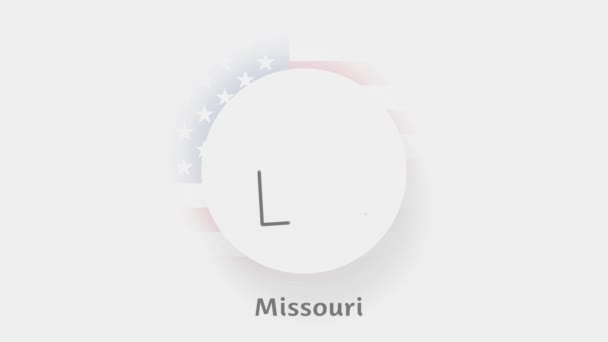 Missouri State of USA. Mappa animata degli Stati Uniti che mostra lo stato del Missouri. Stati Uniti d'America. Neumorfismo stile minimale — Video Stock