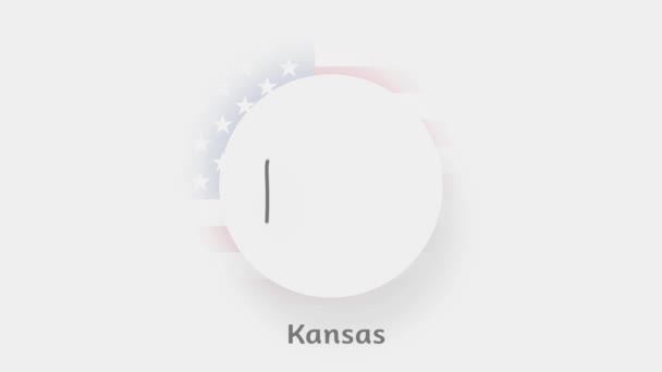 Kansas State van de Verenigde Staten. Geanimeerde kaart van de VS met de staat Kansas. Verenigde Staten van Amerika. Neumorfisme minimale stijl — Stockvideo