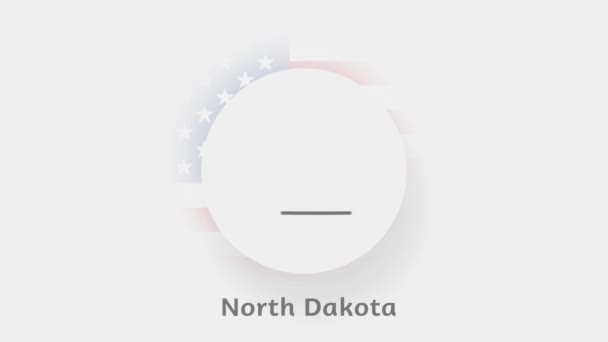 North Dakota State of USA. Mapa animado de USA mostrando el estado de Dakota del Norte. Estados Unidos de América. Neumorfismo estilo mínimo — Vídeos de Stock