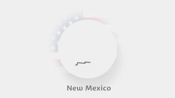 Штат Нью-Мексико. Анимационная карта США, показывающая штат Нью-Мексико. Соединенные Штаты Америки. Нейморфизм минимальный стиль — стоковое видео