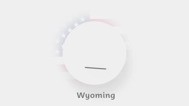 Wyoming State van de Verenigde Staten. Geanimeerde kaart van de VS met de staat Wyoming. Verenigde Staten van Amerika. Neumorfisme minimale stijl — Stockvideo