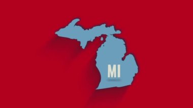 Amerika Birleşik Devletleri 'nden Michigan eyaletini gösteren 3D animasyon haritası. ABD. Kırmızı arka planda gölgesi olan 3d. Michigan Eyaleti