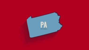 Amerika Birleşik Devletleri 'nden Pennsylvania eyaletini gösteren 3D animasyon haritası. ABD. Kırmızı arka planda gölgesi olan 3D Pennsylvania Eyaleti