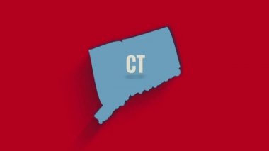 Amerika Birleşik Devletleri 'nden Connecticut eyaletini gösteren 3D animasyon haritası. ABD. Kırmızı arka planda gölgesi olan 3D Connecticut Eyaleti