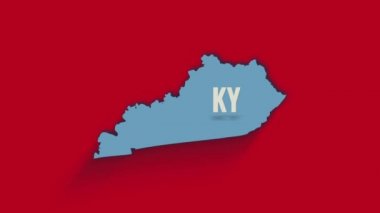 Amerika Birleşik Devletleri 'nden Kentucky eyaletini gösteren 3D animasyon haritası. ABD. Kırmızı arka planda gölgesi olan 3D Kentucky Eyaleti