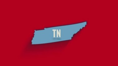 Amerika Birleşik Devletleri 'nden Tennessee eyaletini gösteren 3D animasyon haritası. ABD. Kırmızı arka planda gölgesi olan 3d Tennessee Eyaleti