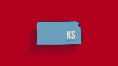 3D animasyon haritası Amerika Birleşik Devletleri 'nden Kansas eyaletini gösteriyor. ABD. Kansas 'ın kırmızı arka planında gölgesi var.
