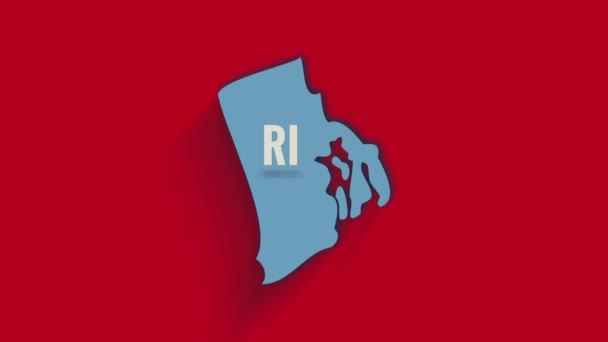 3D animierte Karte, die den Bundesstaat Rhode Island von den Vereinigten Staaten aus zeigt. USA. 3d Rhode Island Staat mit Schatten auf rotem Hintergrund — Stockvideo