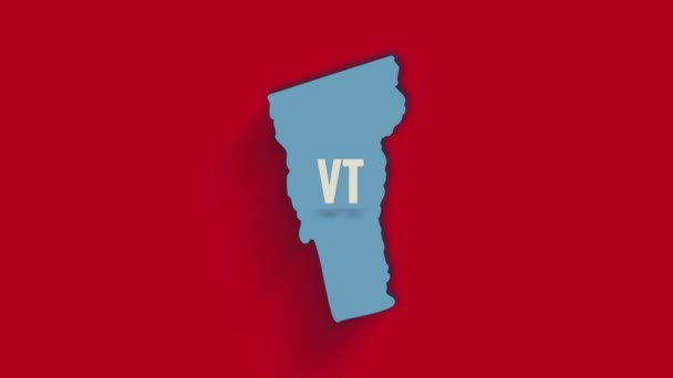 3D geanimeerde kaart van de staat Vermont uit de Verenigde Staten van Amerika. Verenigde Staten. 3d Vermont staat met schaduw op rode achtergrond — Stockvideo