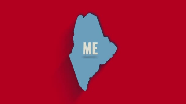 3d mapa animado que muestra el estado de Maine desde los Estados Unidos de América. Estados Unidos. estado de Maine 3d con sombra sobre fondo rojo — Vídeo de stock