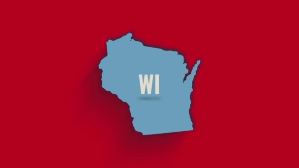 3D animovaná mapa zobrazující stát Wisconsin ze Spojených států amerických. USA. 3d Wisconsin stát se stínem na červeném pozadí — Stock video