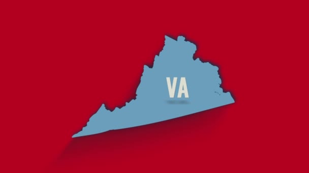 3d mapa animado que muestra el estado de Virginia desde los Estados Unidos de América. Estados Unidos. estado de Virginia 3d con sombra sobre fondo rojo — Vídeo de stock