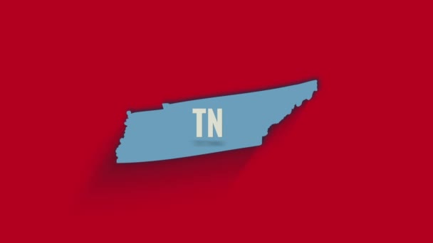 3D geanimeerde kaart van de staat Tennessee uit de Verenigde Staten van Amerika. Verenigde Staten. 3d Tennessee staat met schaduw op rode achtergrond — Stockvideo